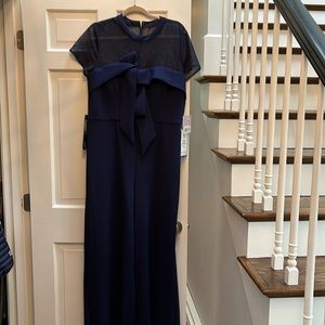 J S Collections Navy CREPE BOW JUMPSUIT Size 16